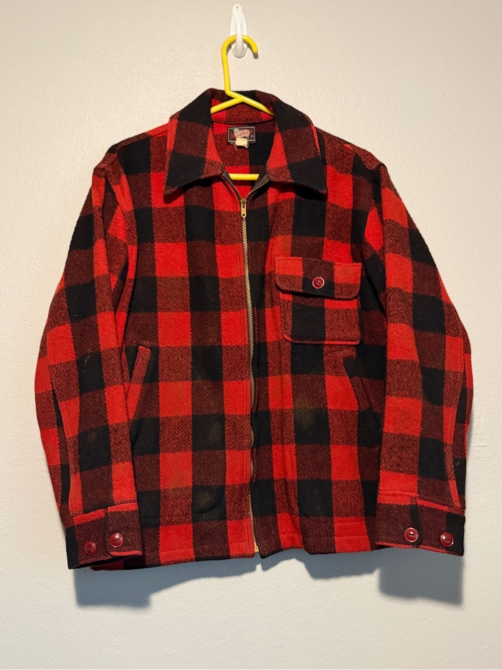 Vintage 50s Woolrich Red/Black Buffalo Plaid Jacket w/ Pockets Talon Zipper M/L